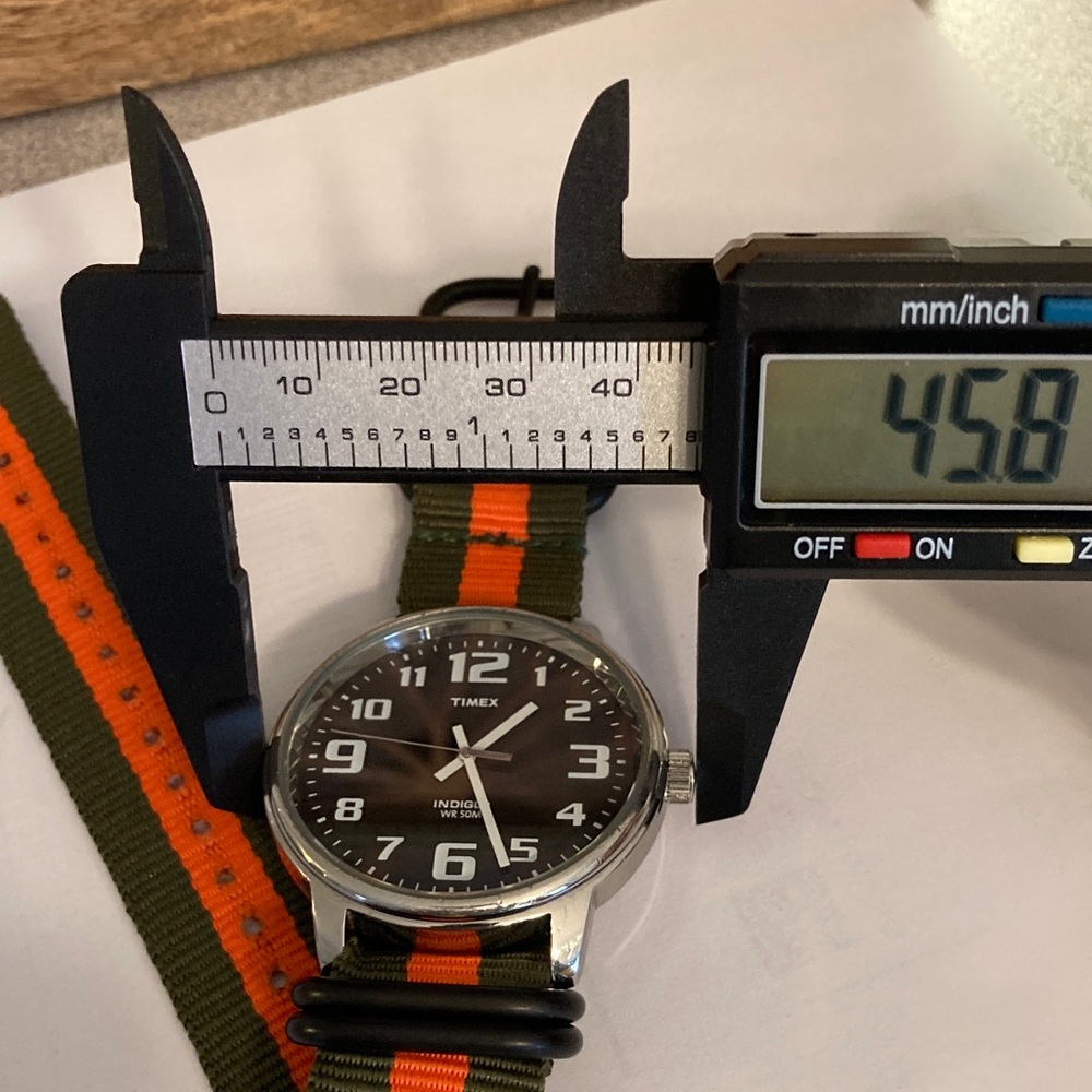Timex Indiglo watch, black dial, new olive green and orange striped nato strap - Picture 11 of 11